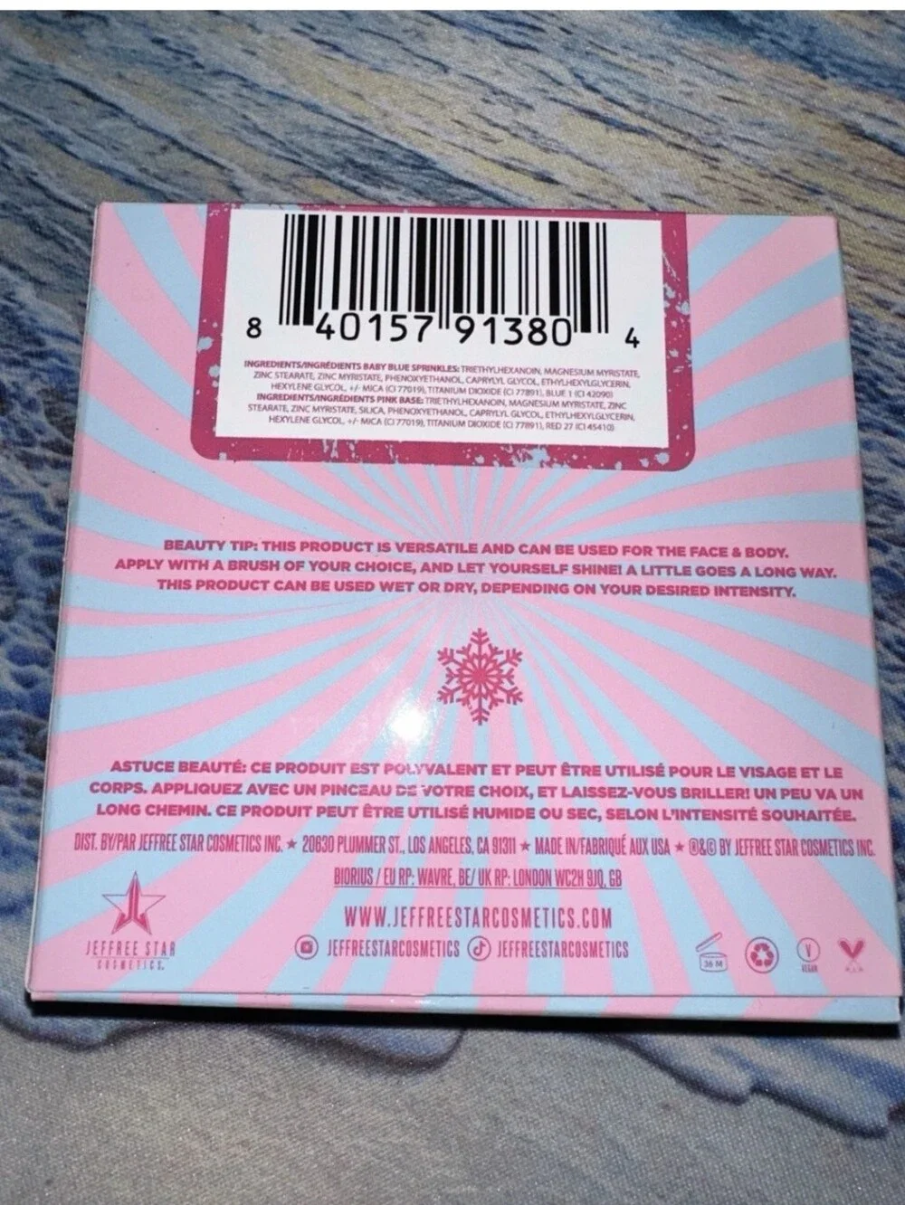 Jeffree Star Skin Frost Highlighting Blush - Pink & Light Blue Packaging